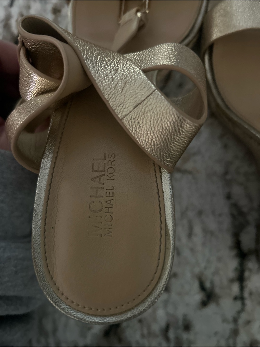 Michael Kors Gold Women's Wedge Sandals with Ankle Strap - Picture 2 of 6